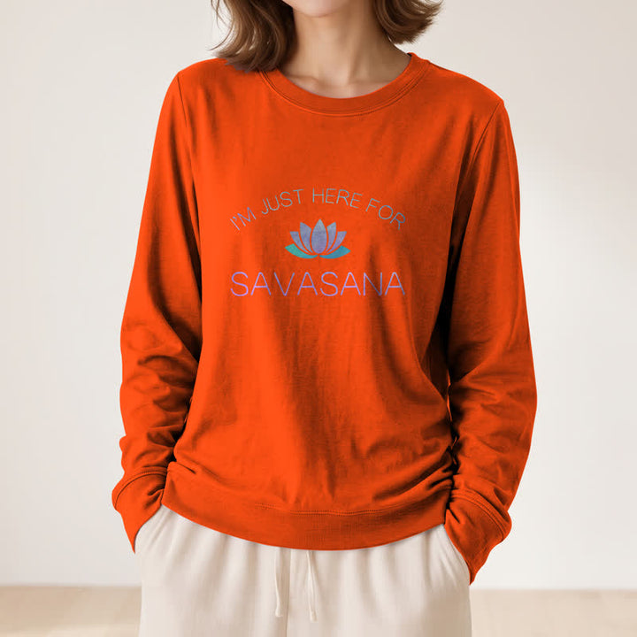 T-shirt à manches longues pour femme Olivenorma en mélange de coton doux « Je suis juste là pour Savasana » imprimé lotus - image 29