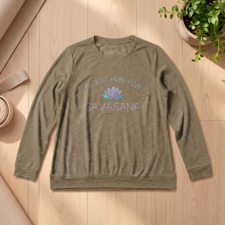 T-shirt à manches longues pour femme Olivenorma en mélange de coton doux « Je suis juste là pour Savasana » imprimé lotus - Café - 2XL - image 24