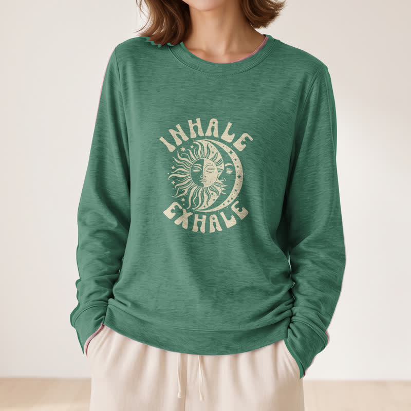 T-shirt à manches longues pour femme Olivenorma en mélange de coton doux, imprimé soleil et lune. - image 23