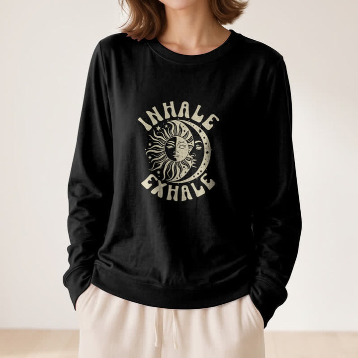 T-shirt à manches longues pour femme Olivenorma en mélange de coton doux, imprimé soleil et lune. - image 8
