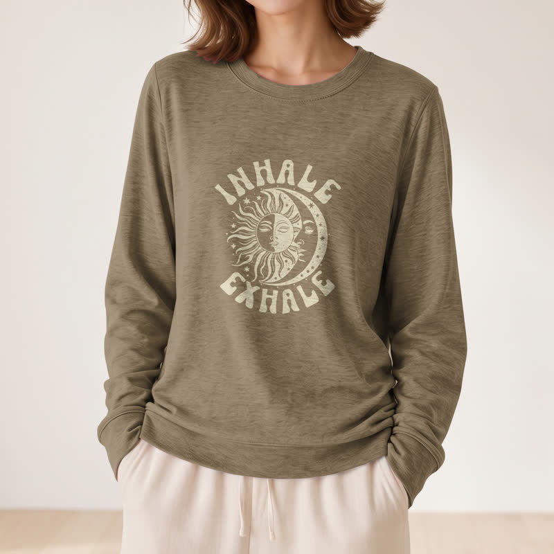 T-shirt à manches longues pour femme Olivenorma en mélange de coton doux, imprimé soleil et lune. - image 26