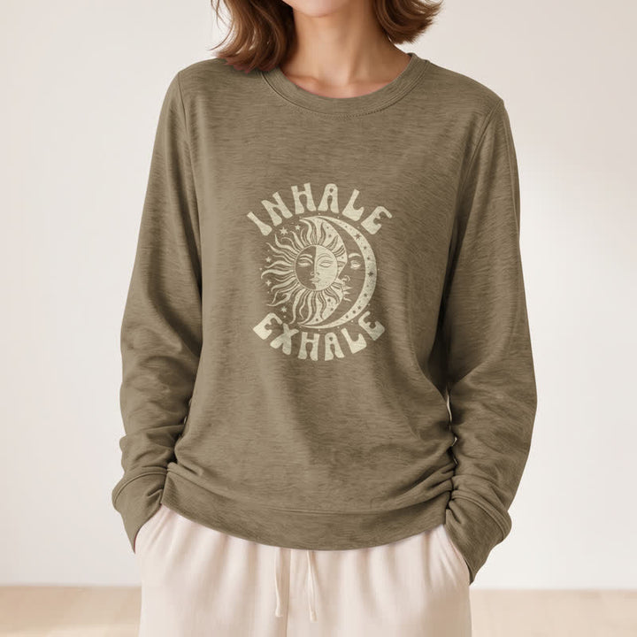 T-shirt à manches longues pour femme Olivenorma en mélange de coton doux, imprimé soleil et lune. - image 26