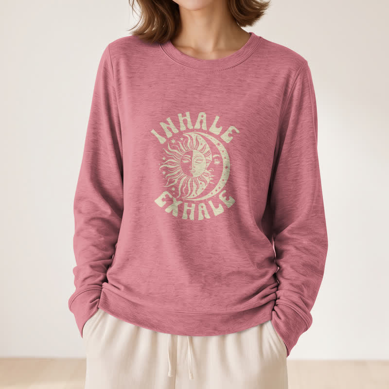 T-shirt à manches longues pour femme Olivenorma en mélange de coton doux, imprimé soleil et lune. - image 11