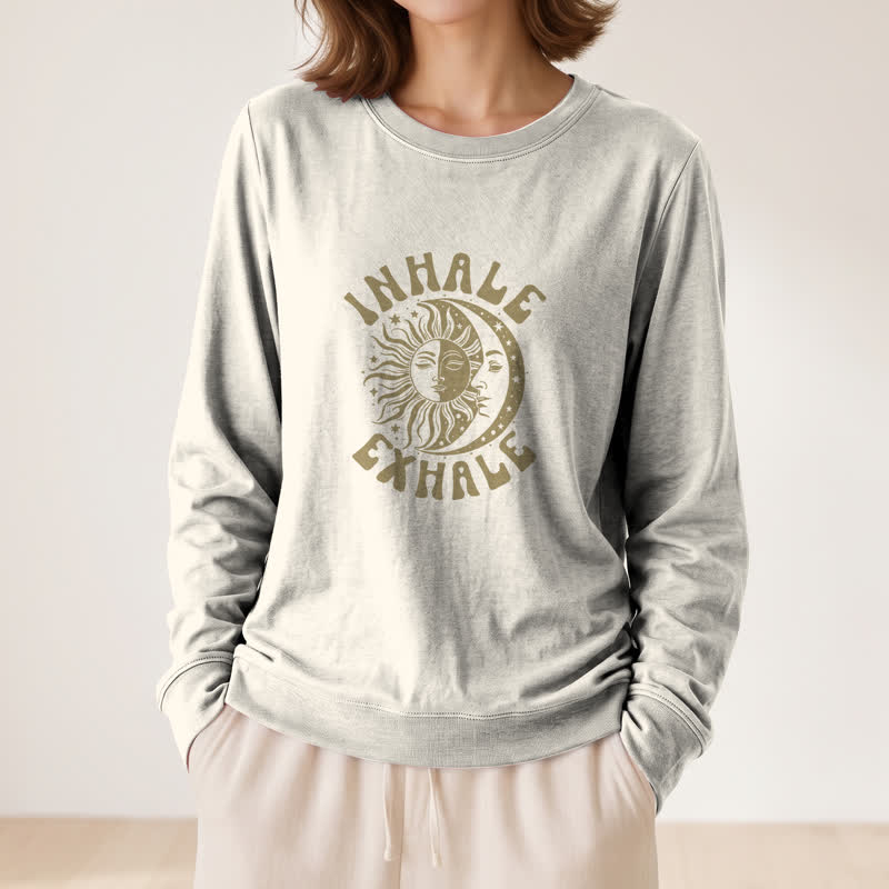 T-shirt à manches longues pour femme Olivenorma en mélange de coton doux, imprimé soleil et lune. - image 14