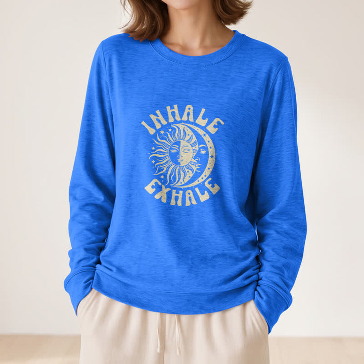 T-shirt à manches longues pour femme Olivenorma en mélange de coton doux, imprimé soleil et lune. - image 17