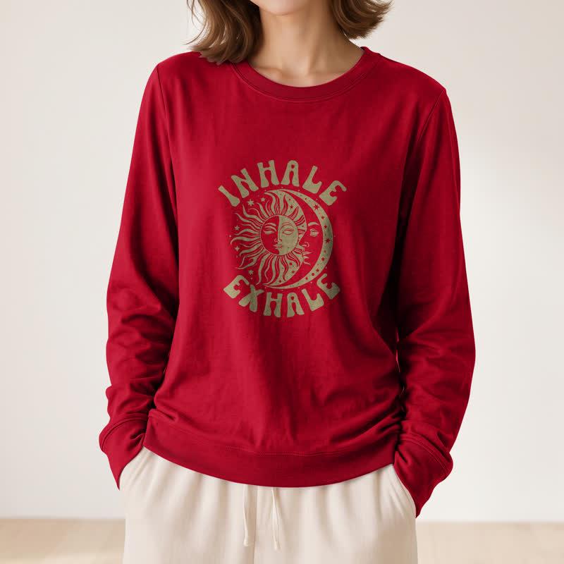 T-shirt à manches longues pour femme Olivenorma en mélange de coton doux, imprimé soleil et lune. - image 32