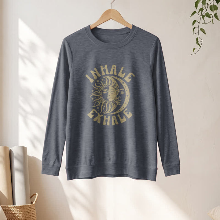 T-shirt à manches longues pour femme Olivenorma en mélange de coton doux, imprimé soleil et lune. - image 1