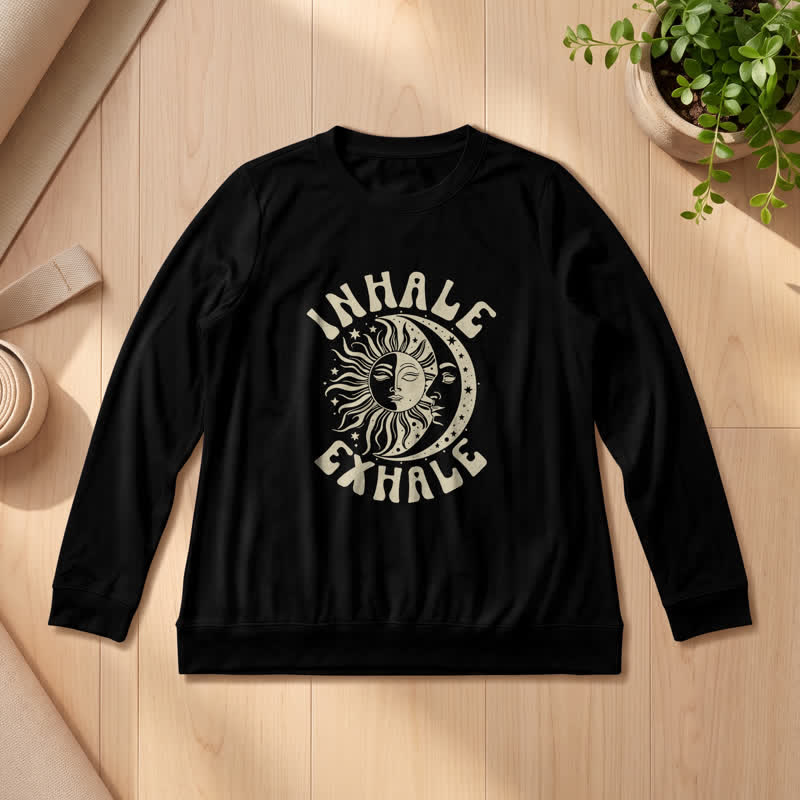 T-shirt à manches longues pour femme Olivenorma en mélange de coton doux, imprimé soleil et lune. - Noir - 2XL - image 6