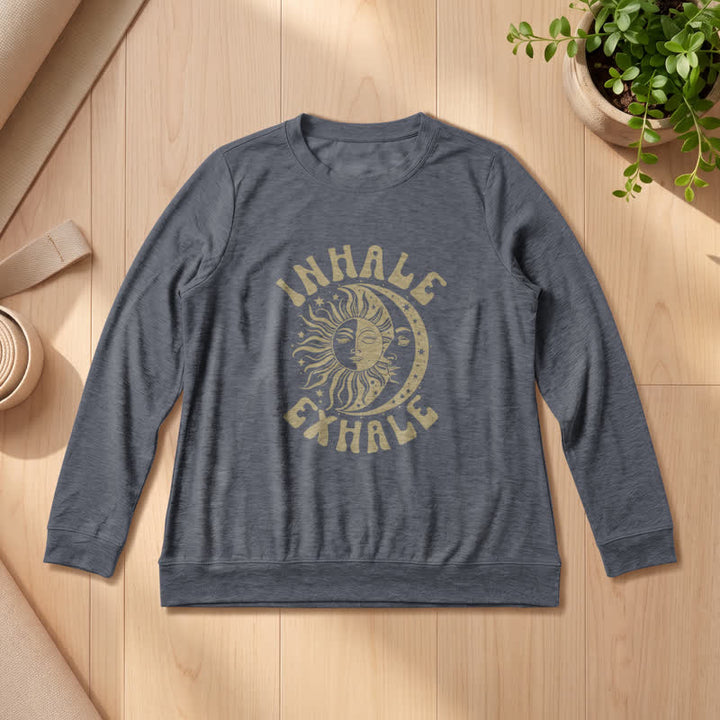 T-shirt à manches longues pour femme Olivenorma en mélange de coton doux, imprimé soleil et lune. - Gris chiné - 2XL - image 0
