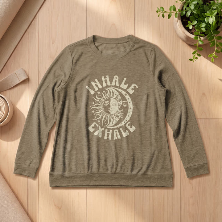 T-shirt à manches longues pour femme Olivenorma en mélange de coton doux, imprimé soleil et lune. - Café - 2XL - image 24