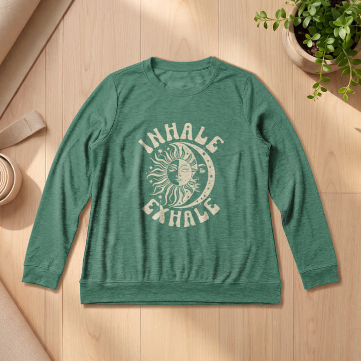 T-shirt à manches longues pour femme Olivenorma en mélange de coton doux, imprimé soleil et lune. - Vert vintage - 2XL - image 21