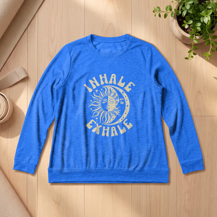 T-shirt à manches longues pour femme Olivenorma en mélange de coton doux, imprimé soleil et lune. - Bleu vintage - 2XL - image 15