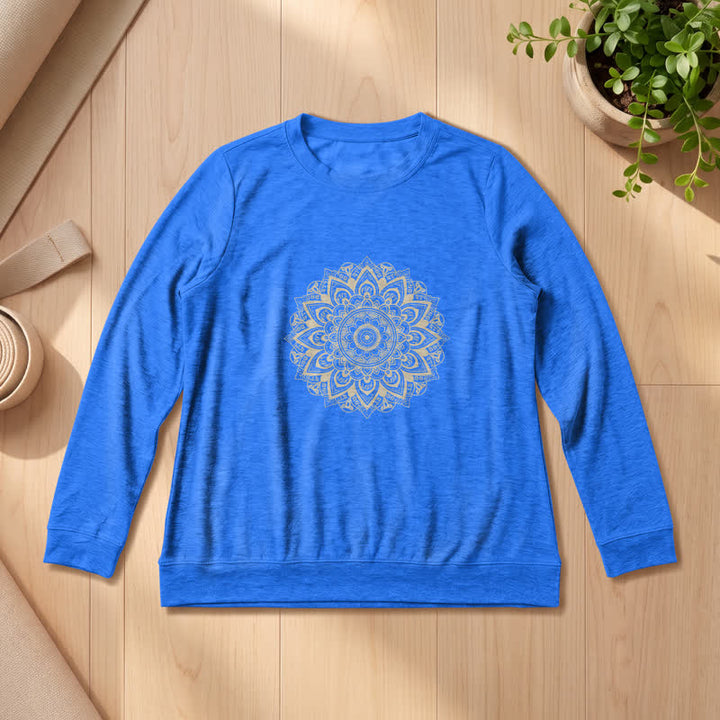 Chemise à manches longues pour femme Olivenorma en mélange de coton doux imprimé mandala - Bleu vintage - 2XL - image 18