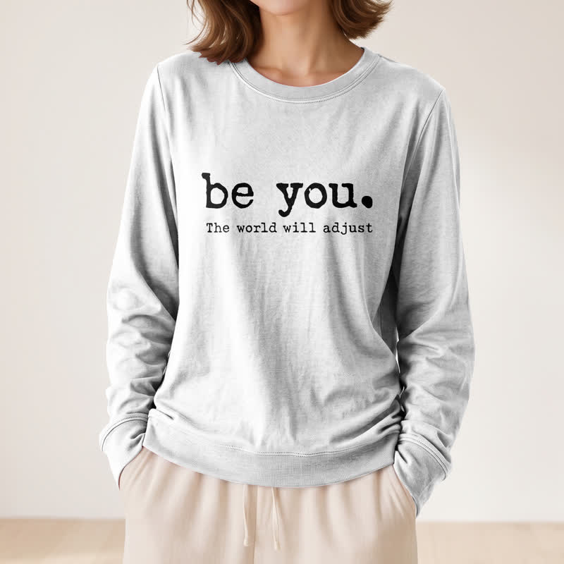 T-shirt à manches longues pour femme Olivenorma en mélange de coton doux avec imprimé inspirant « Sois toi-même » - image 5