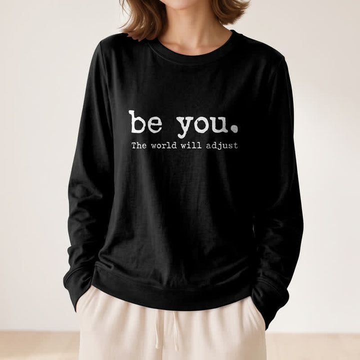 T-shirt à manches longues pour femme Olivenorma en mélange de coton doux avec imprimé inspirant « Sois toi-même » - image 8