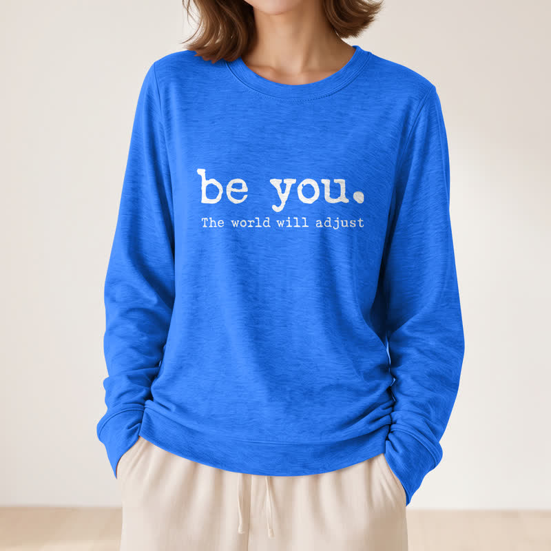 T-shirt à manches longues pour femme Olivenorma en mélange de coton doux avec imprimé inspirant « Sois toi-même » - image 20