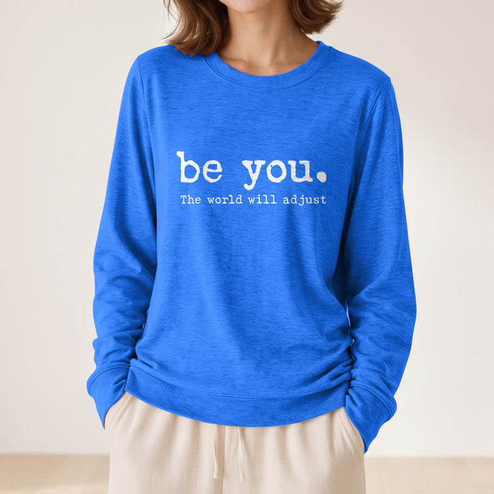 T-shirt à manches longues pour femme Olivenorma en mélange de coton doux avec imprimé inspirant « Sois toi-même » - image 20
