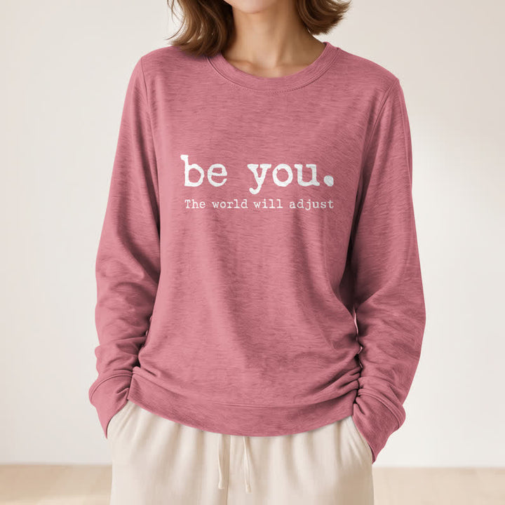 T-shirt à manches longues pour femme Olivenorma en mélange de coton doux avec imprimé inspirant « Sois toi-même » - image 11