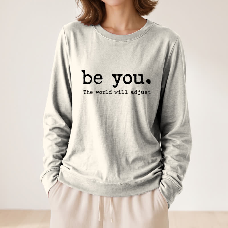 T-shirt à manches longues pour femme Olivenorma en mélange de coton doux avec imprimé inspirant « Sois toi-même » - image 14