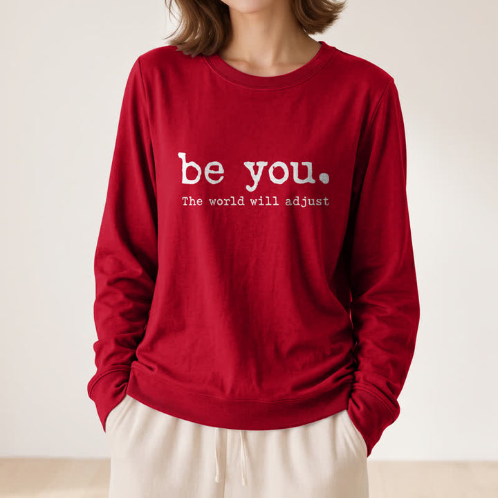 T-shirt à manches longues pour femme Olivenorma en mélange de coton doux avec imprimé inspirant « Sois toi-même » - image 32
