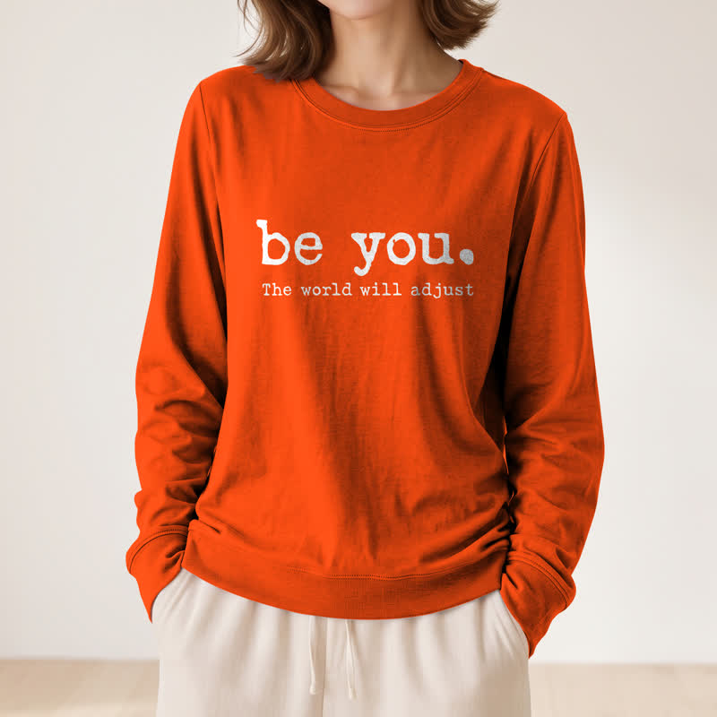 T-shirt à manches longues pour femme Olivenorma en mélange de coton doux avec imprimé inspirant « Sois toi-même » - image 29