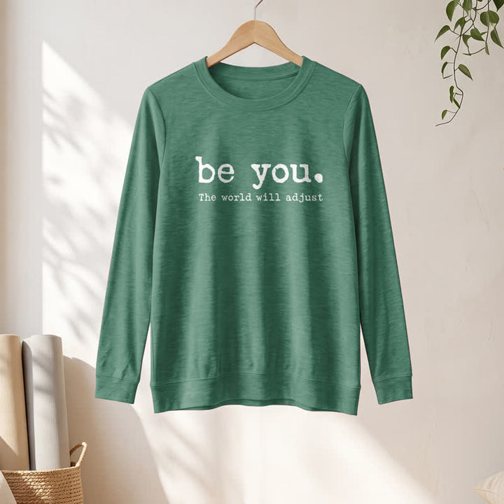 T-shirt à manches longues pour femme Olivenorma en mélange de coton doux avec imprimé inspirant « Sois toi-même » - image 1