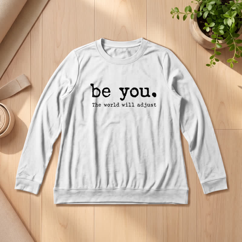 T-shirt à manches longues pour femme Olivenorma en mélange de coton doux avec imprimé inspirant « Sois toi-même » - Blanc - 2XL - image 3