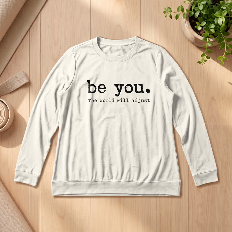 T-shirt à manches longues pour femme Olivenorma en mélange de coton doux avec imprimé inspirant « Sois toi-même » - Couleur sable - 2XL - image 12