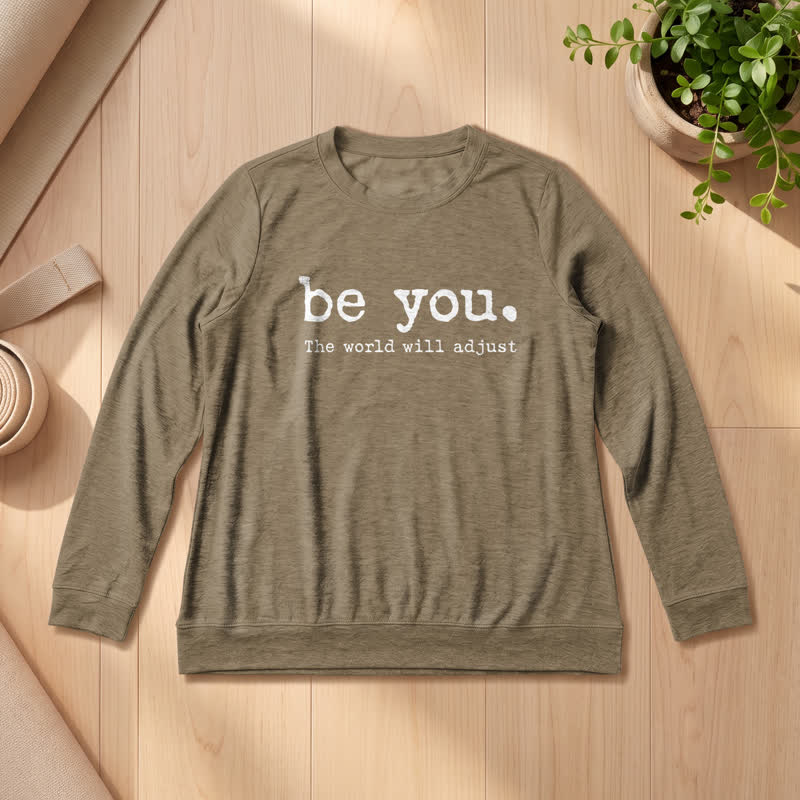 T-shirt à manches longues pour femme Olivenorma en mélange de coton doux avec imprimé inspirant « Sois toi-même » - Café - 2XL - image 24