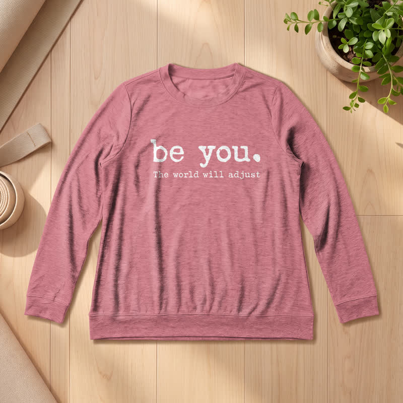 T-shirt à manches longues pour femme Olivenorma en mélange de coton doux avec imprimé inspirant « Sois toi-même » - Or rose - 2XL - image 9
