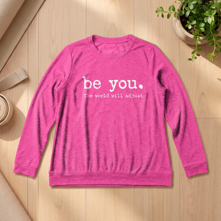 T-shirt à manches longues pour femme Olivenorma en mélange de coton doux avec imprimé inspirant « Sois toi-même » - Rose - 2XL - image 21