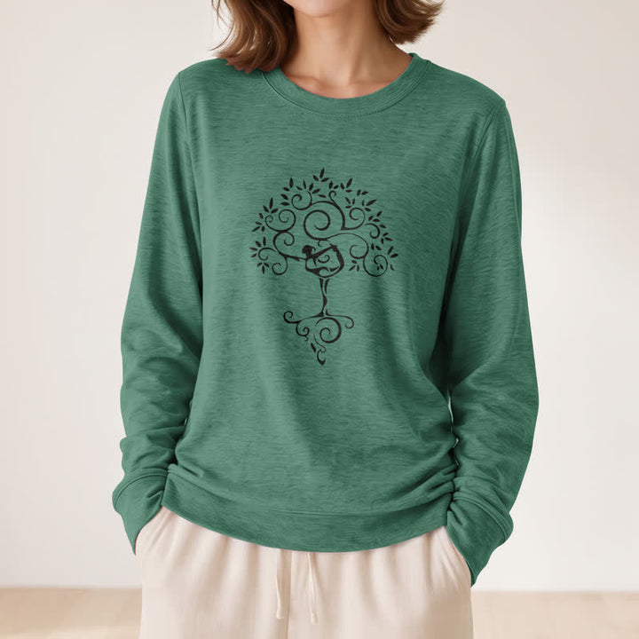 T-shirt à manches longues pour femme Olivenorma en mélange de coton doux avec imprimé artistique d'arbre de yoga - image 2