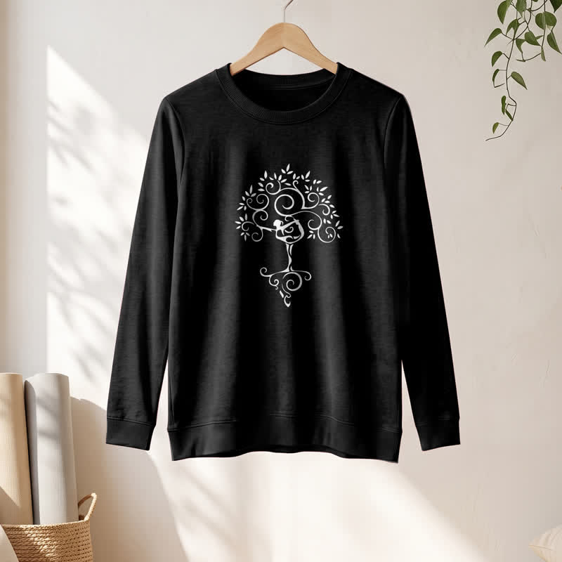 T-shirt à manches longues pour femme Olivenorma en mélange de coton doux avec imprimé artistique d'arbre de yoga - image 7