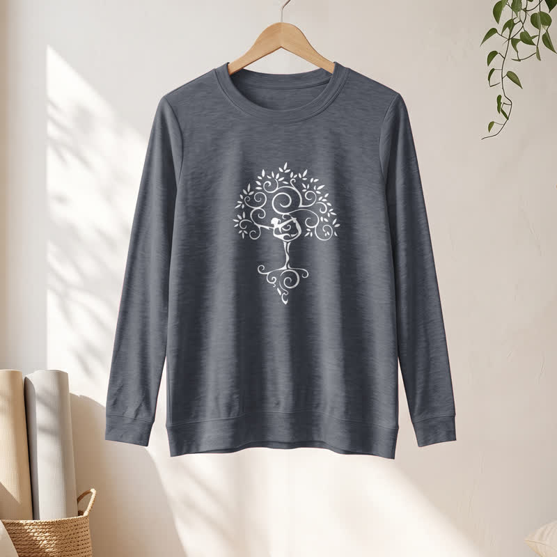 T-shirt à manches longues pour femme Olivenorma en mélange de coton doux avec imprimé artistique d'arbre de yoga - image 16