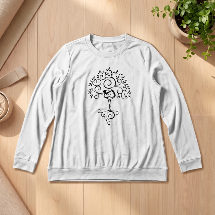 T-shirt à manches longues pour femme Olivenorma en mélange de coton doux avec imprimé artistique d'arbre de yoga - Blanc - 2XL - image 3
