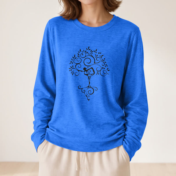 T-shirt à manches longues pour femme Olivenorma en mélange de coton doux avec imprimé artistique d'arbre de yoga - image 20
