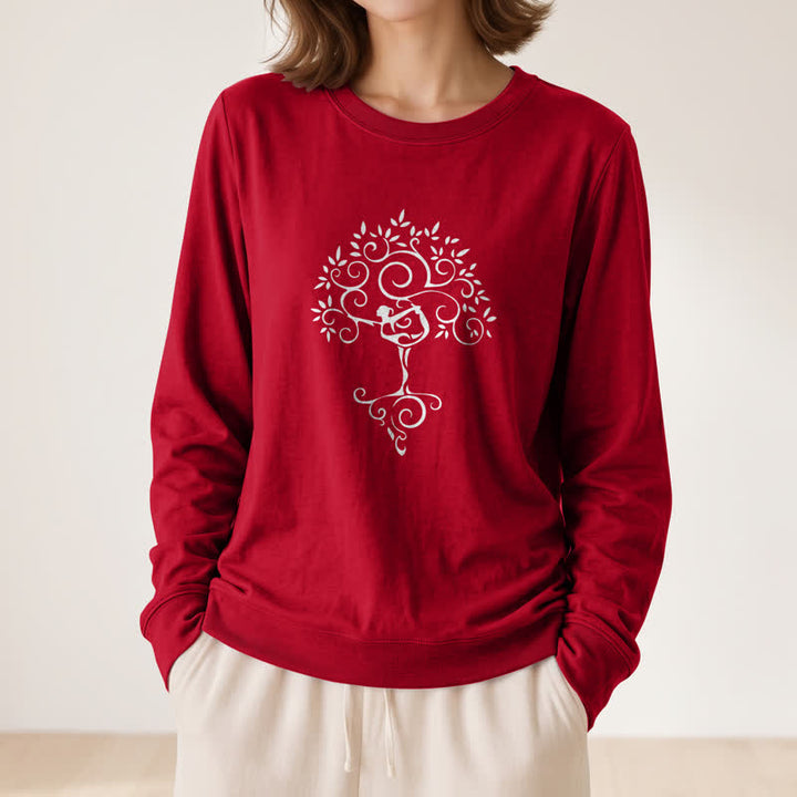 T-shirt à manches longues pour femme Olivenorma en mélange de coton doux avec imprimé artistique d'arbre de yoga - image 32