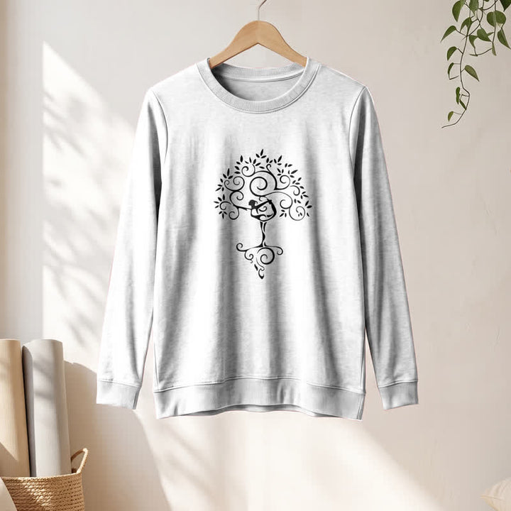 T-shirt à manches longues pour femme Olivenorma en mélange de coton doux avec imprimé artistique d'arbre de yoga - image 4