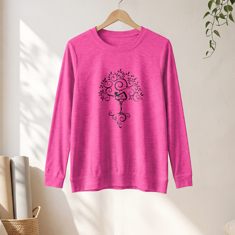 T-shirt à manches longues pour femme Olivenorma en mélange de coton doux avec imprimé artistique d'arbre de yoga - image 22