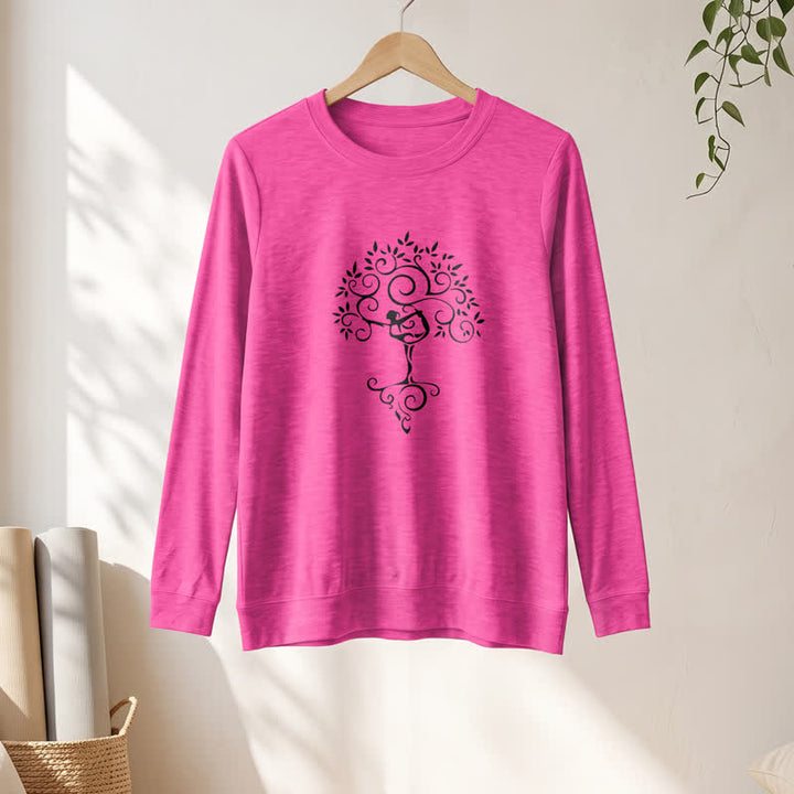 T-shirt à manches longues pour femme Olivenorma en mélange de coton doux avec imprimé artistique d'arbre de yoga - image 22