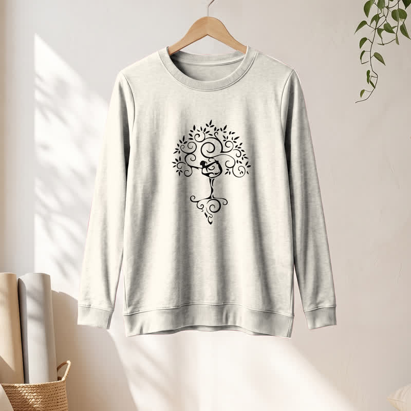 T-shirt à manches longues pour femme Olivenorma en mélange de coton doux avec imprimé artistique d'arbre de yoga - image 13