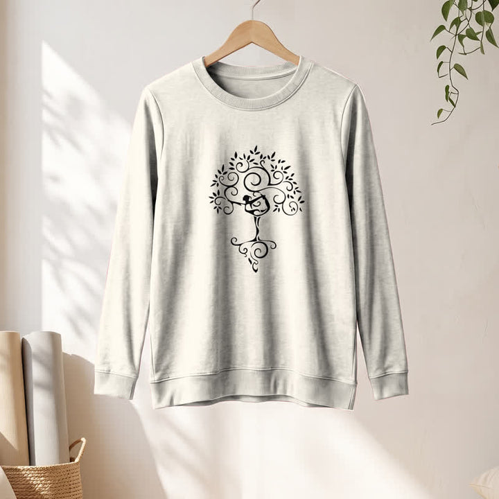 T-shirt à manches longues pour femme Olivenorma en mélange de coton doux avec imprimé artistique d'arbre de yoga - image 13