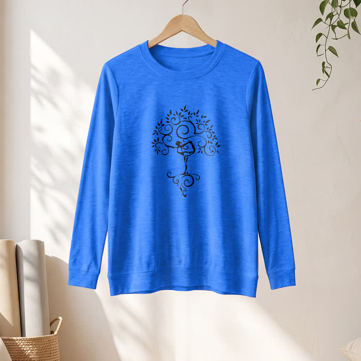 T-shirt à manches longues pour femme Olivenorma en mélange de coton doux avec imprimé artistique d'arbre de yoga - image 19