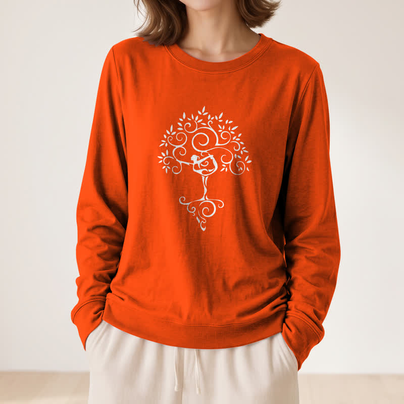 T-shirt à manches longues pour femme Olivenorma en mélange de coton doux avec imprimé artistique d'arbre de yoga - image 29