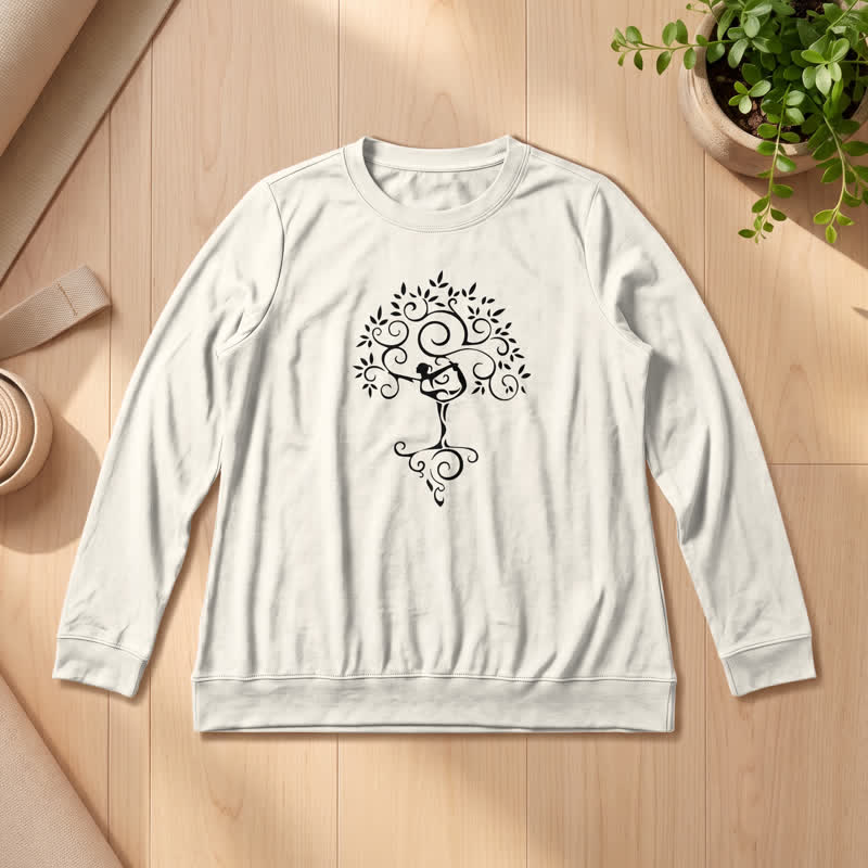 T-shirt à manches longues pour femme Olivenorma en mélange de coton doux avec imprimé artistique d'arbre de yoga - Couleur sable - 2XL - image 12
