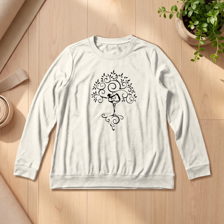 T-shirt à manches longues pour femme Olivenorma en mélange de coton doux avec imprimé artistique d'arbre de yoga - Couleur sable - 2XL - image 12