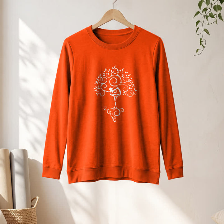 T-shirt à manches longues pour femme Olivenorma en mélange de coton doux avec imprimé artistique d'arbre de yoga - image 28