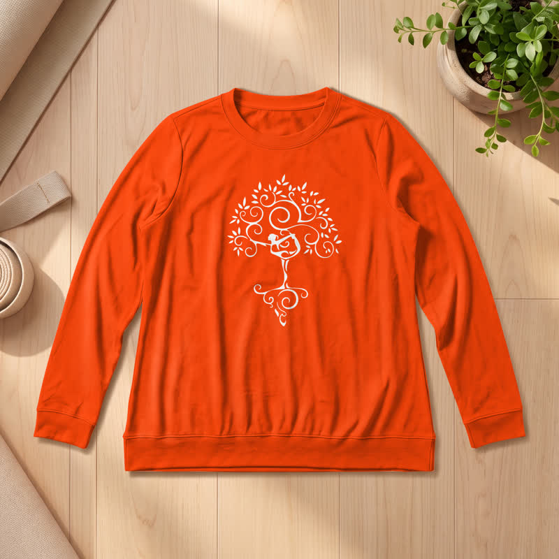 T-shirt à manches longues pour femme Olivenorma en mélange de coton doux avec imprimé artistique d'arbre de yoga - Orange - 2XL - image 27