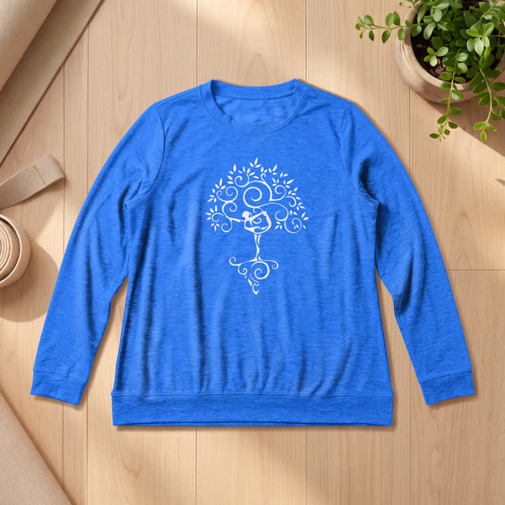 T-shirt à manches longues pour femme Olivenorma en mélange de coton doux avec imprimé artistique d'arbre de yoga - Bleu vintage - 2XL - image 18