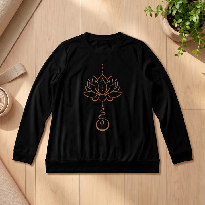 Chemise à manches longues pour femme Olivenorma en mélange de coton doux Unalome imprimé lotus - Noir - 2XL - image 0